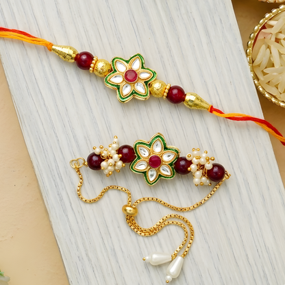 Green Meenakari Rakhi with Lumba Set