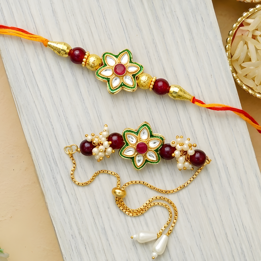 Green Meenakari Rakhi with Lumba Set