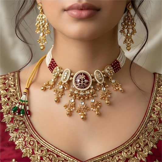 Royal Temple Kundan Choker Necklace Set