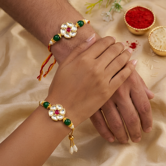 Polki Kundan Rakhi Combo Set