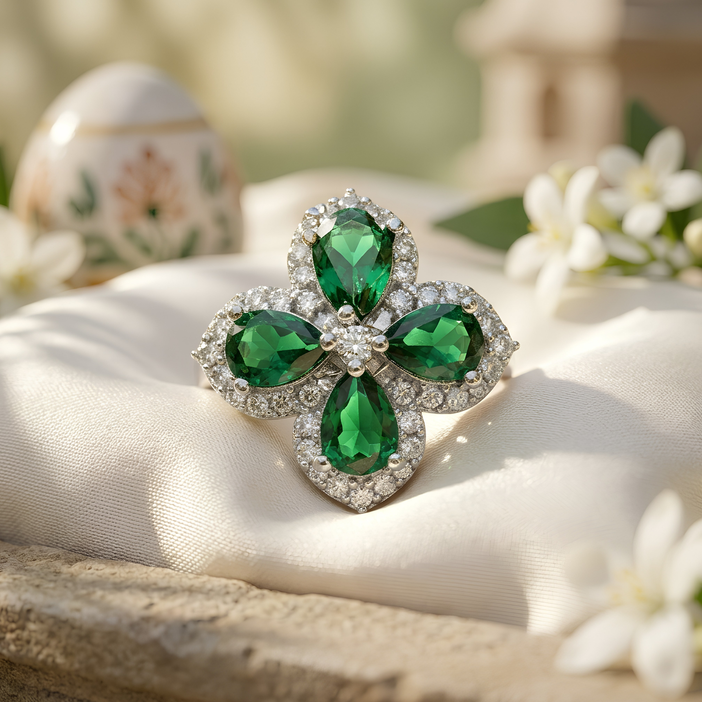 Emerald Green Floral Statement Ring