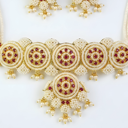 Handcrafted Pearl Choker Necklace Set with Matching Earrings
