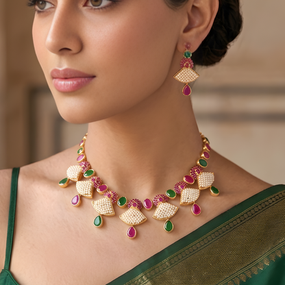 Colorful Flower Necklace Set With Earrings