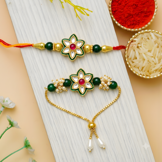 Meenakari Rakhi with Lumba Set For Bhaiya Bhabhi