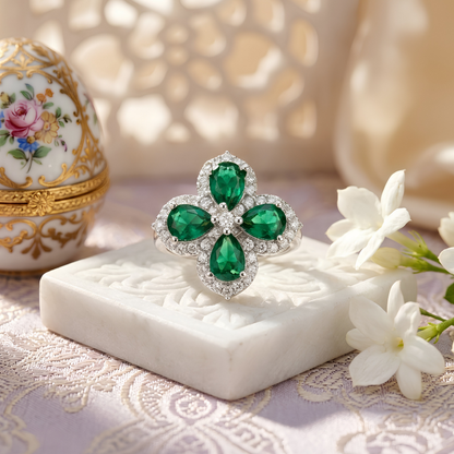 Emerald Green Floral Statement Ring