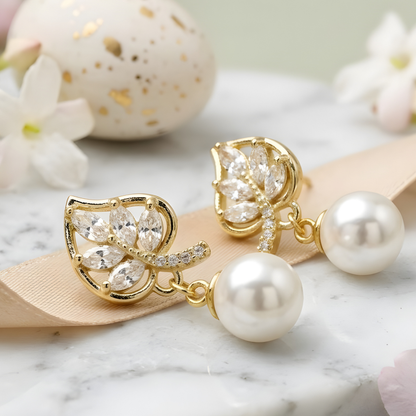 Pearl Bloom Leaf Drop Earrings
