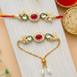 Green Kundan Rakhi Set For Bhaiya Bhabhi