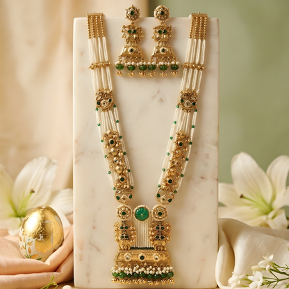 Long Pearl Necklace Set with Big Earrings