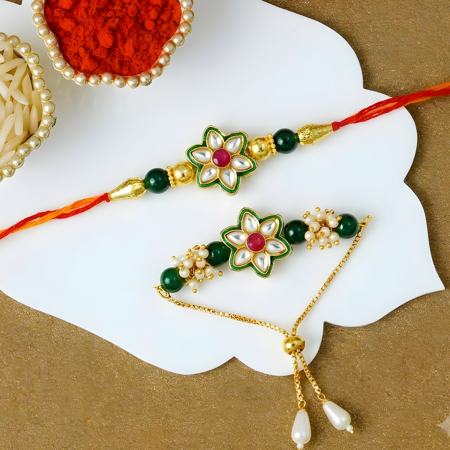 Meenakari Rakhi with Lumba Set For Bhaiya Bhabhi