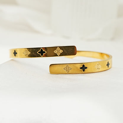 Gold Clover Open Cuff Bracelet