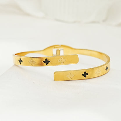 Gold Clover Open Cuff Bracelet