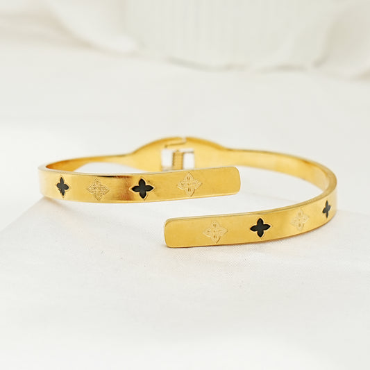 Gold Clover Open Cuff Bracelet