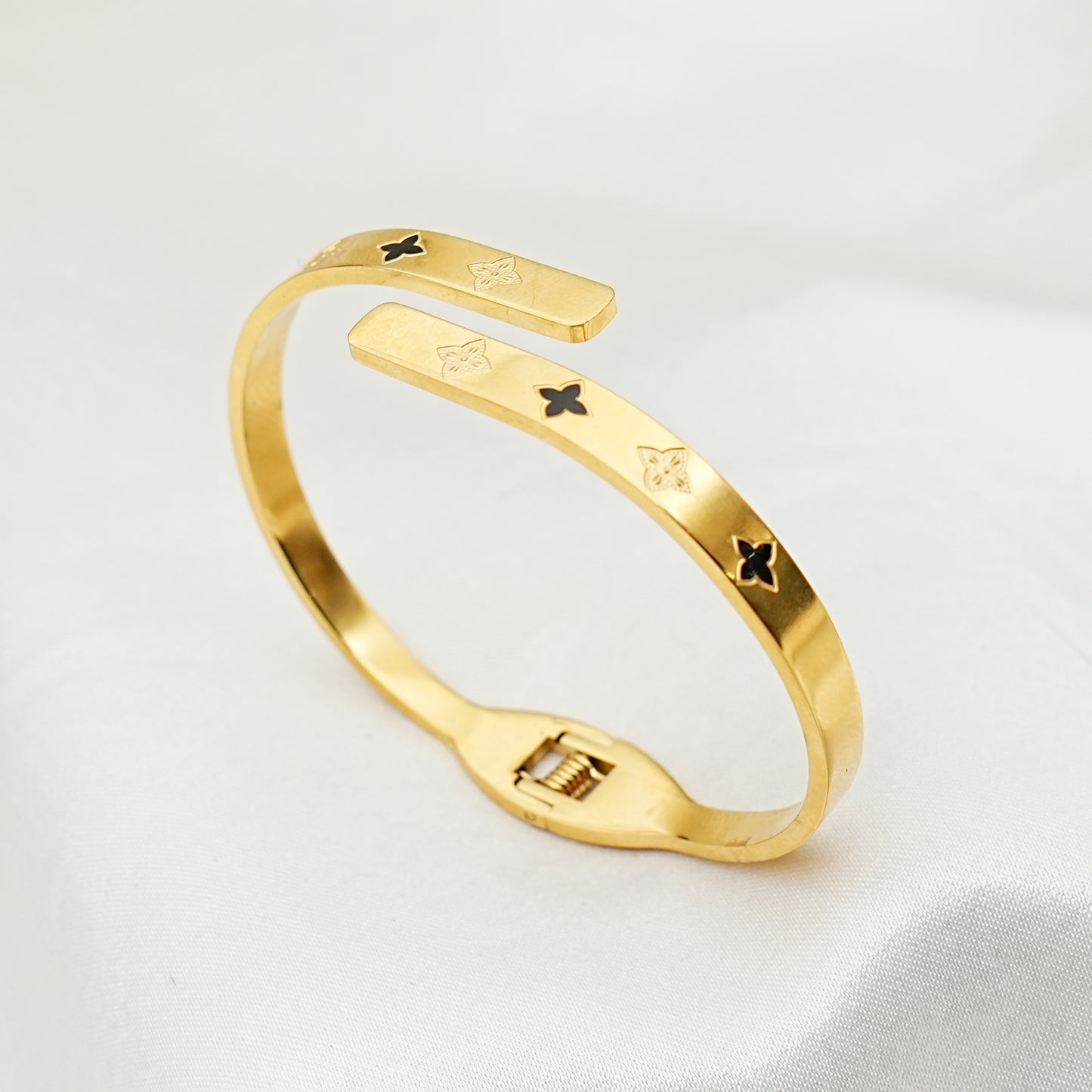 Gold Clover Open Cuff Bracelet