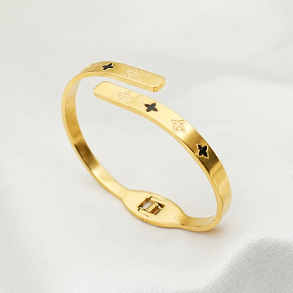 Gold Clover Open Cuff Bracelet