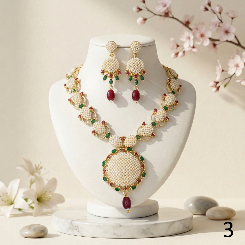 Handcrafted Statement Necklace Set with Drop Earrings