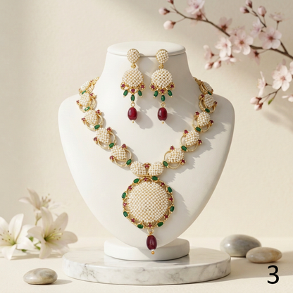 Handcrafted Statement Necklace Set with Drop Earrings