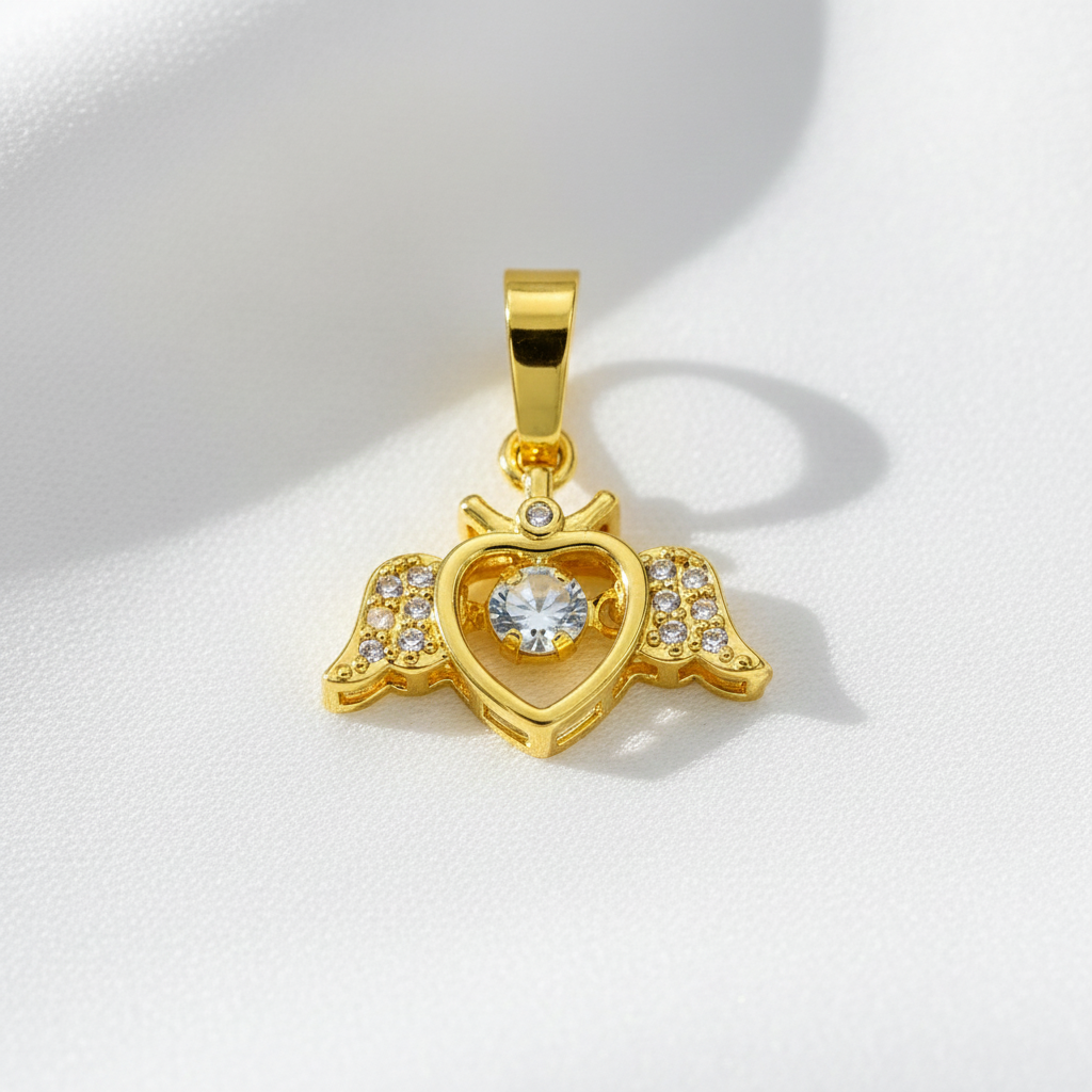 Gold Winged Heart Charm with Floating Crystal