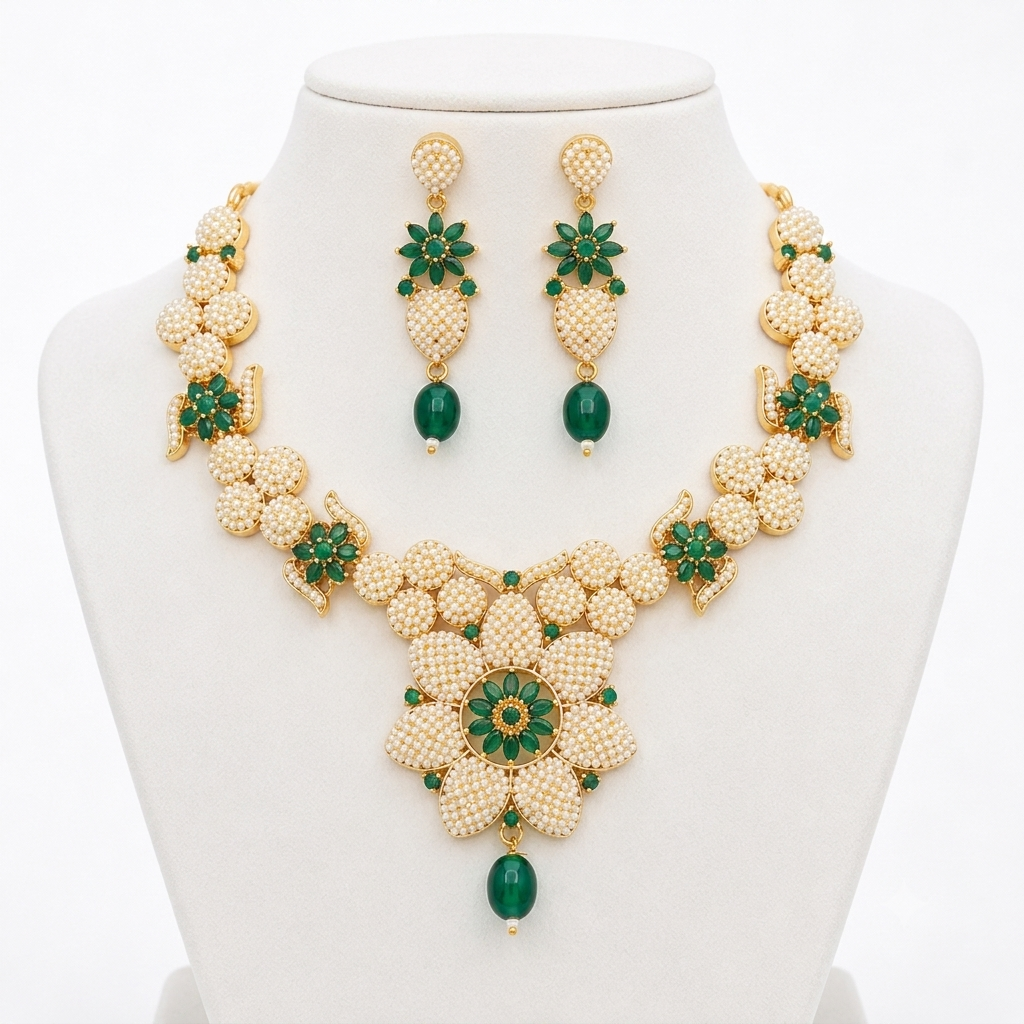 Rajwadi Pearl Flower Jewelry Set