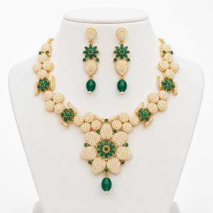 Rajwadi Pearl Flower Jewelry Set