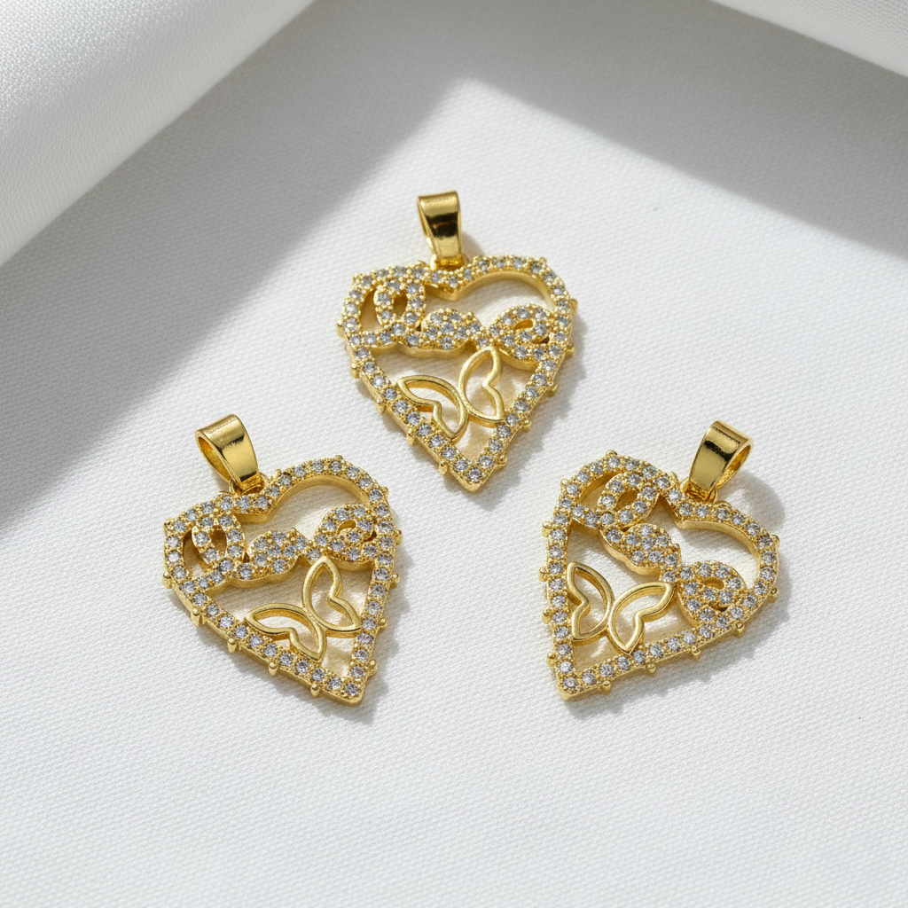 Gold Heart “Love” Charm with Crystal Accents
