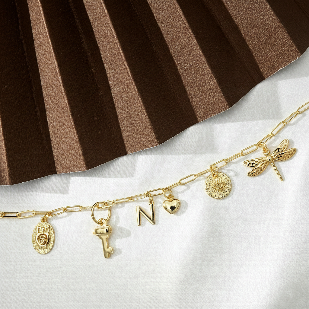 Personalized Gold Filled Charm Bracelet – Initial, Heart, Evil Eye & Key Charms