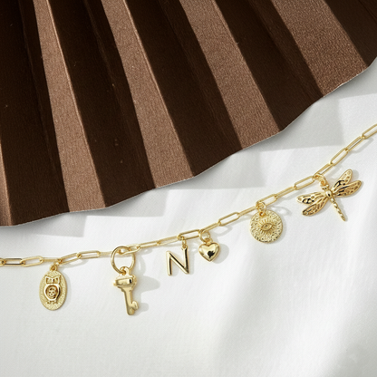Personalized Gold Filled Charm Bracelet – Initial, Heart, Evil Eye & Key Charms