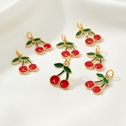 Gold Enamel Cherry Charm