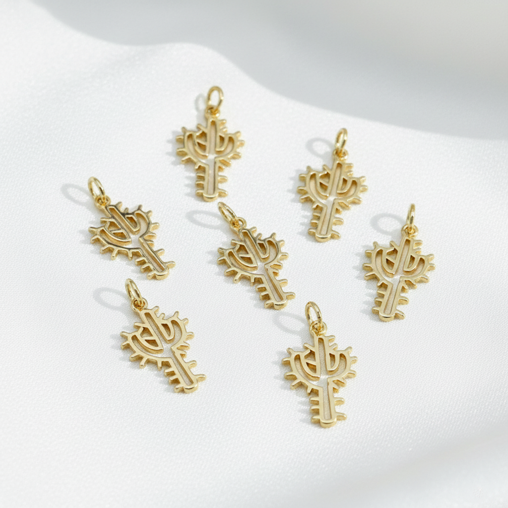 Gold Cactus Charm – Minimal Desert Symbol Pendant