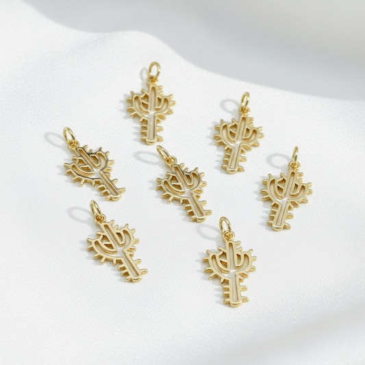 Gold Cactus Charm – Minimal Desert Symbol Pendant