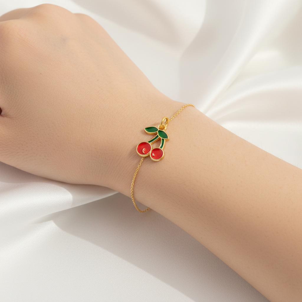Gold Enamel Cherry Charm