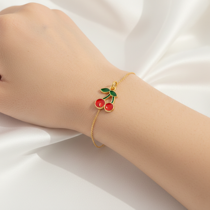 Gold Enamel Cherry Charm