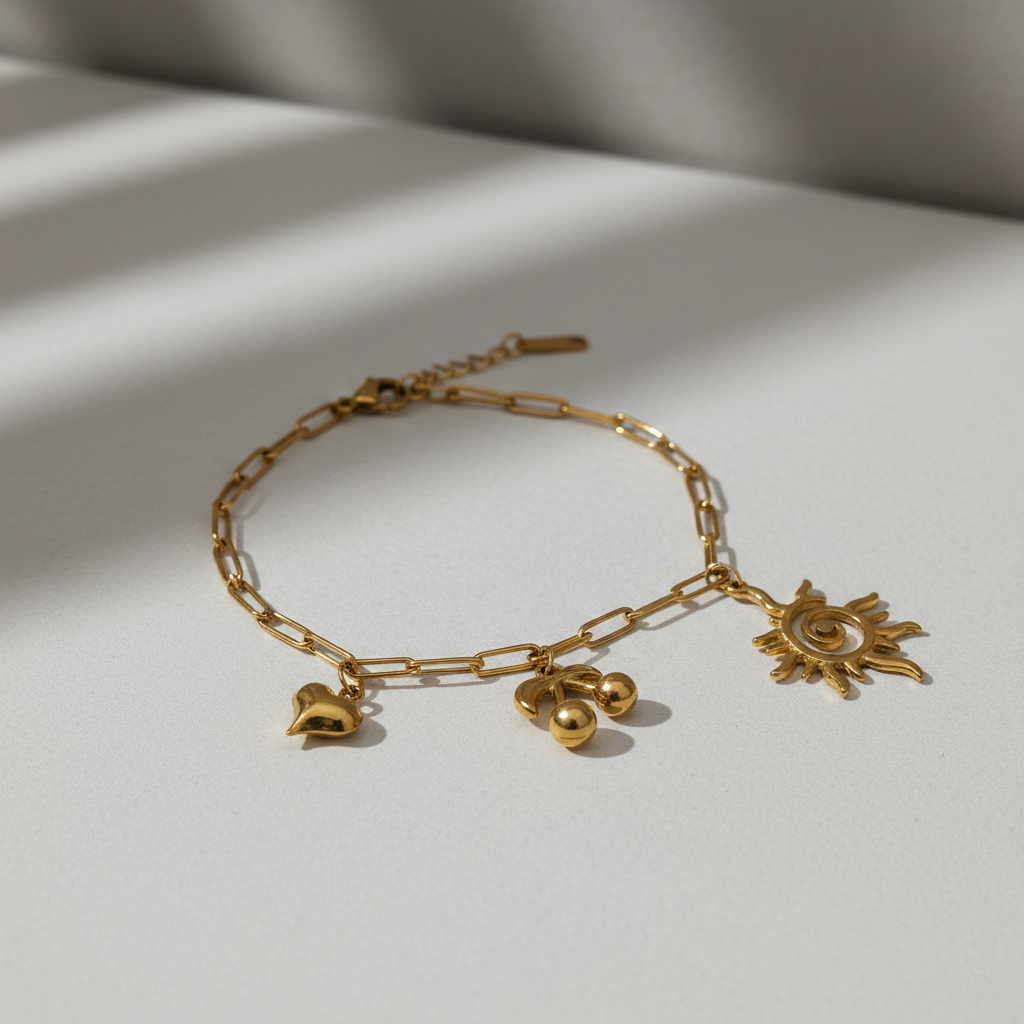 Customized Bracelet with Sun, Heart & Cheery Charms