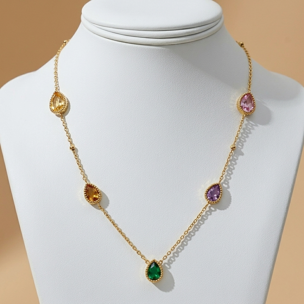 Pastel Teardrop Gem Station Necklace