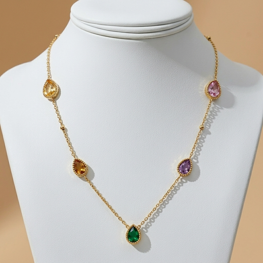 Pastel Teardrop Gem Station Necklace