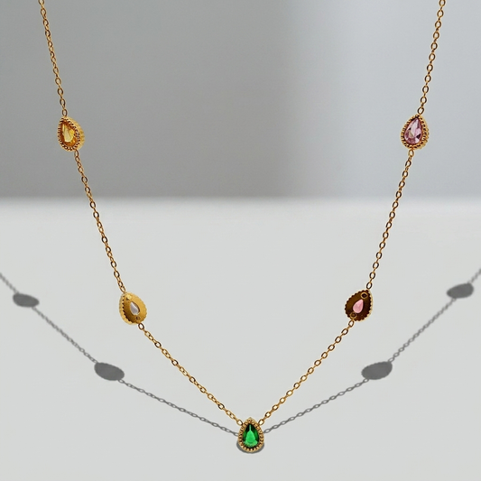 Pastel Teardrop Gem Station Necklace