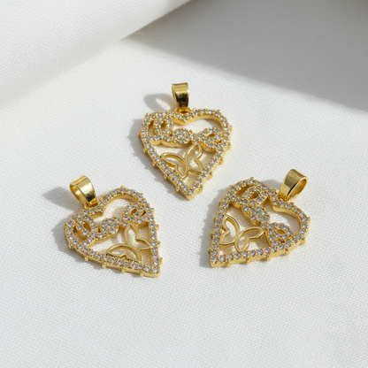 Gold Heart “Love” Charm with Crystal Accents