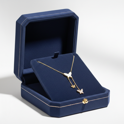 Triple Butterfly Drop Necklace – Gold Mother-of-Pearl Charm