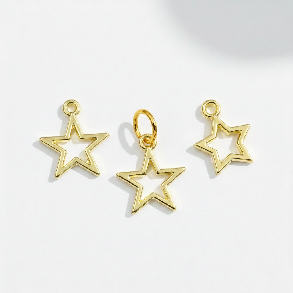 Gold Star Outline Charms For Bracelet Necklace