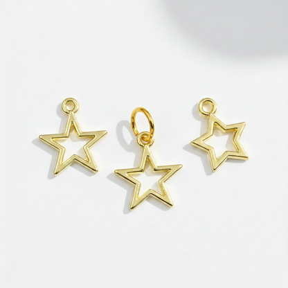 Gold Star Outline Charms For Bracelet Necklace