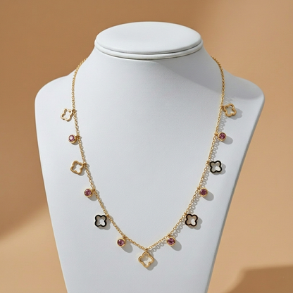 Golden Clover & Crystal Charm Necklace
