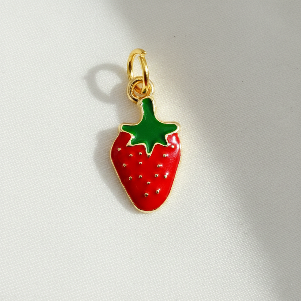 Enamel Strawberry Charm For Bracelet Necklace