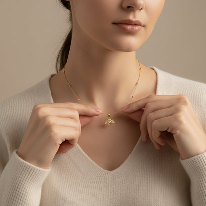 Angel Heart Pendant Necklace with Beaded Gold Chain