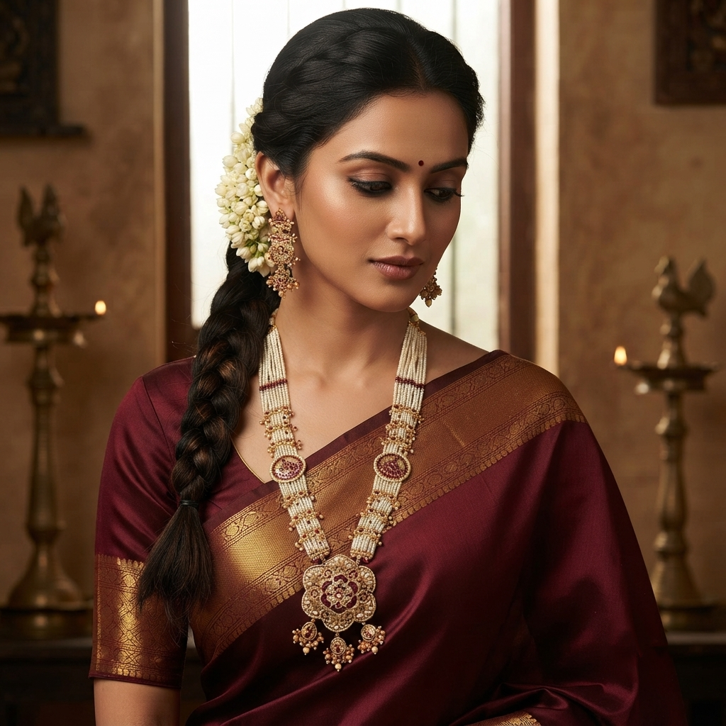 Temple Lakshmi Beaded Long Haar with Earrings