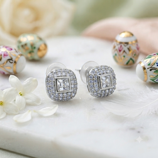Luxury Princess-Cut Crystal Stud Earrings