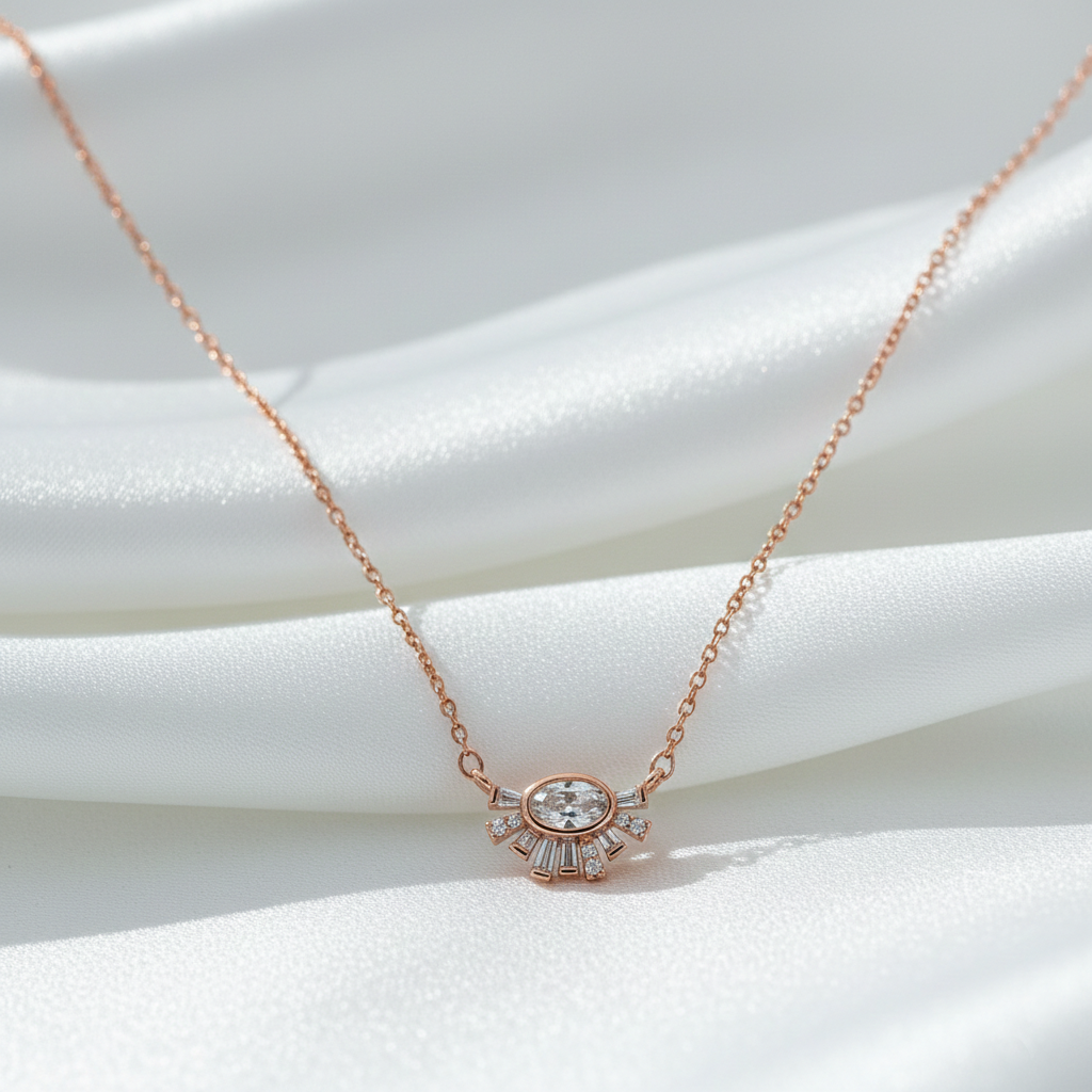Sunburst Crystal Necklace & Stud Earrings Jewelry Set