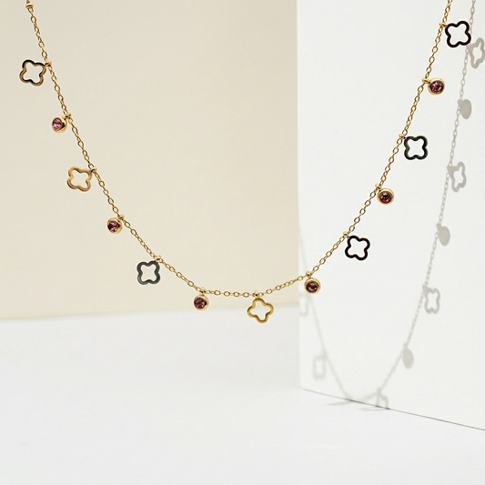 Golden Clover & Crystal Charm Necklace