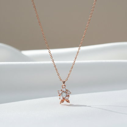 Rose Gold Finish Floral Necklace & Earrings Set