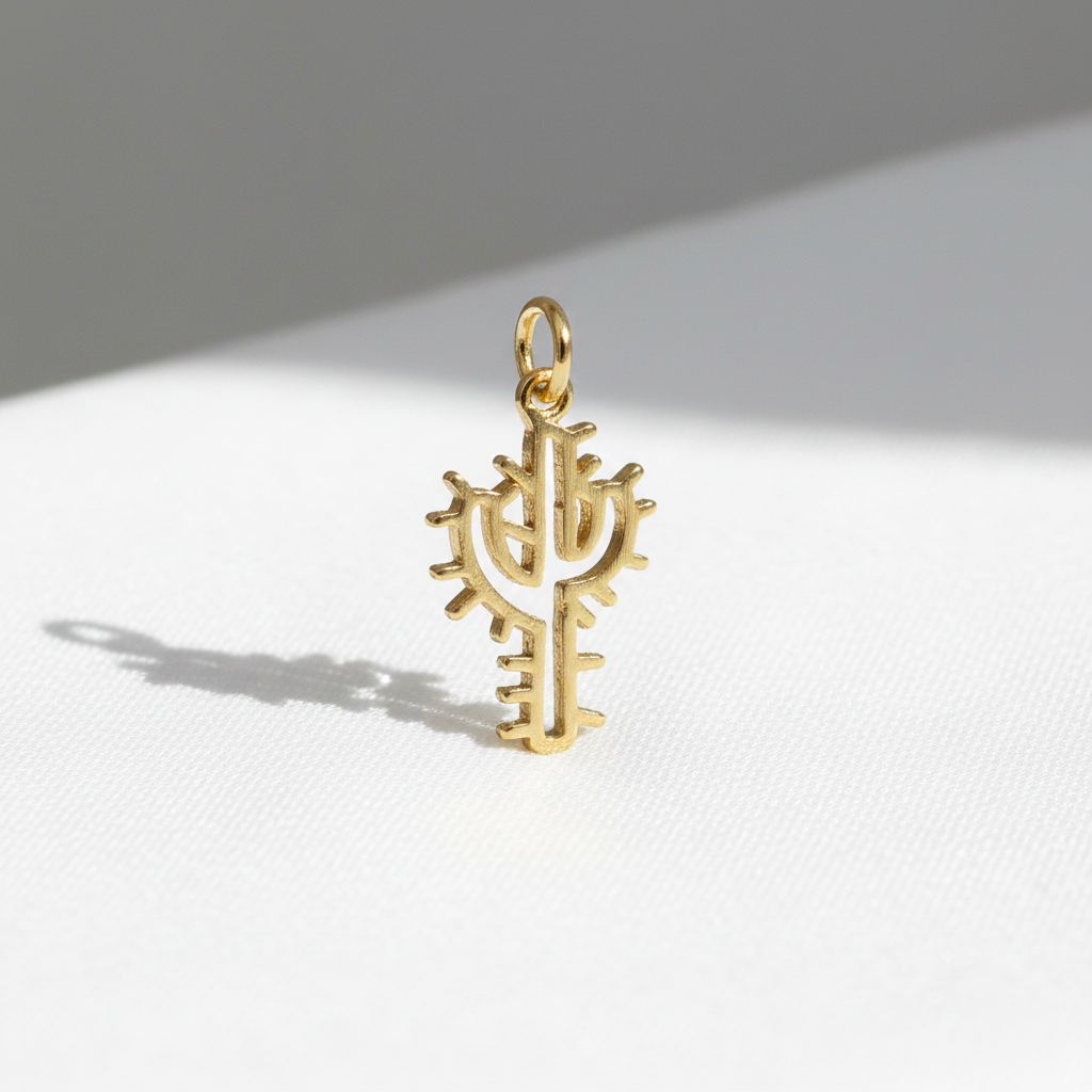 Gold Cactus Charm – Minimal Desert Symbol Pendant