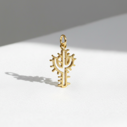 Gold Cactus Charm – Minimal Desert Symbol Pendant