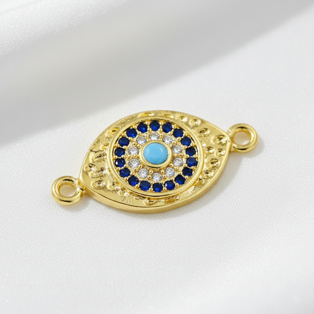 Evil Eye Connector Charm with Blue & Clear CZ